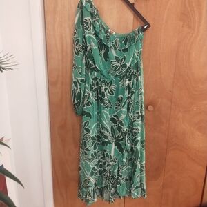Anthropologie Farm Rio Green One-Shoulder Floral Dress Size 1X